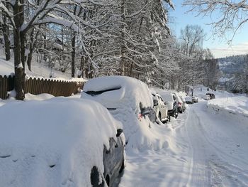 Snow on cars during winter