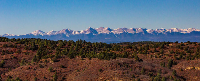 Scenic view of mountains against clear sky