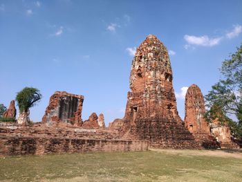 Low angle view of old temple against sky