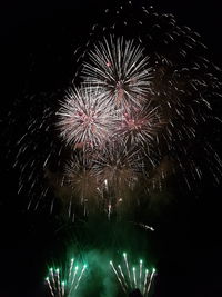 Low angle view of firework display at night