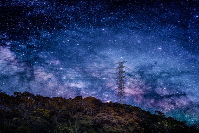 Low angle view of trees against sky at night