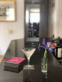 Close-up of wine in glass on table at restaurant