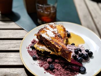 Close-up of cake in plate on table