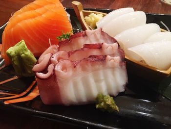 Close-up of sushi served in plate