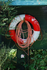 Close-up of red boat in water