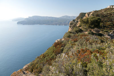 Scenic view of sea against clear sky