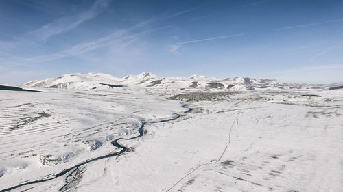 Scenic view of snowcapped mountains against sky