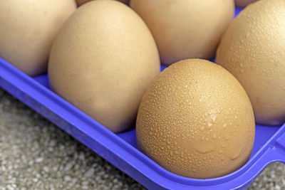 High angle view of bread in container on table