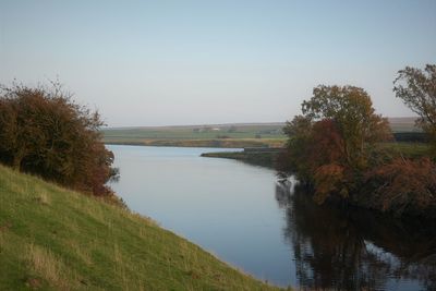 Scenic view of lake against clear sky