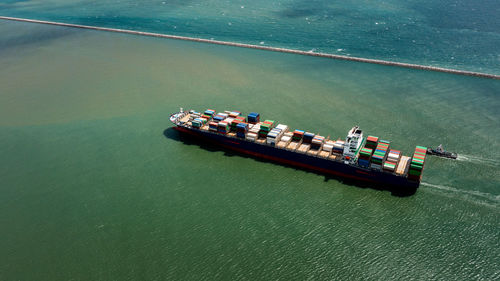 High angle view of ship in sea