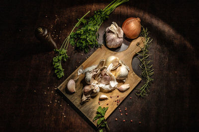 High angle view of food on table