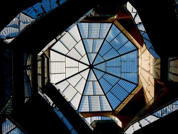 Directly below shot of patterned glass ceiling