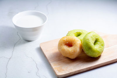 High angle view of breakfast on table