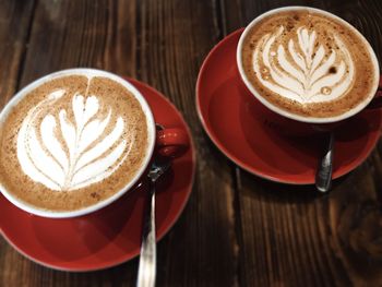 Close-up of cappuccino on table