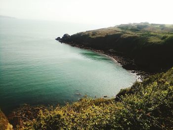 High angle view of sea against clear sky