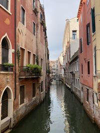 Canal amidst buildings in town against sky