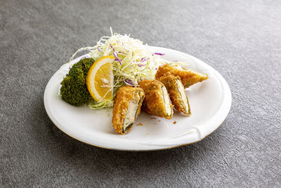 Close-up of food in plate on table