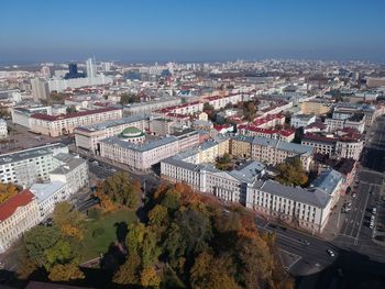 High angle view of buildings in city