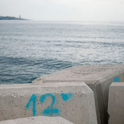 Close-up of sea shore against sky