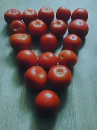 High angle view of tomatoes on table