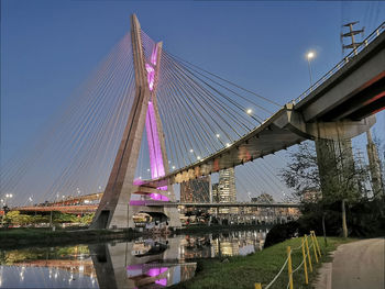 Low angle view of bridge over river against sky