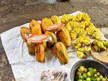 High angle view of fruits in container