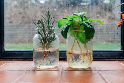 Close-up of glass jar on table