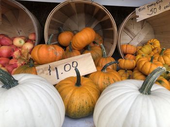 Pumpkins for sale at market stall