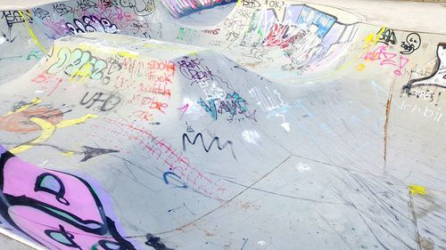 High angle view of graffiti on wall