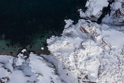 High angle view of frozen lake during winter