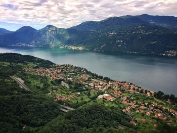 Scenic view of mountains and lake against sky