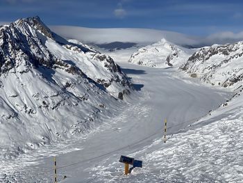 Scenic view of snowcapped mountains against sky