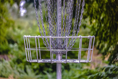 Close-up of metallic structure in park