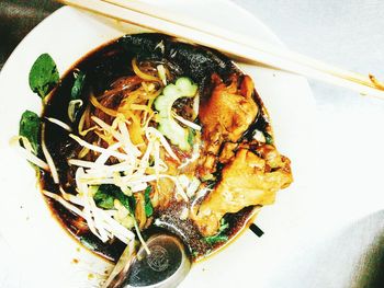 High angle view of food in plate