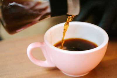 Closeup of a cup of coffee seen from above