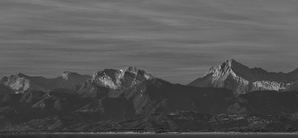 Scenic view of snowcapped mountains against sky