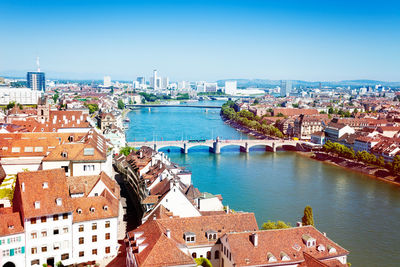 High angle view of buildings at waterfront