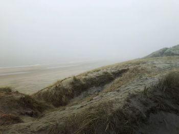 Scenic view of beach against clear sky