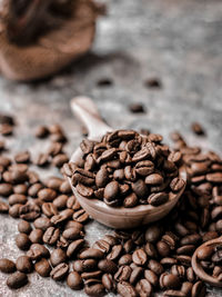 Close-up of coffee beans on table