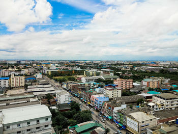 High angle view of cityscape against sky