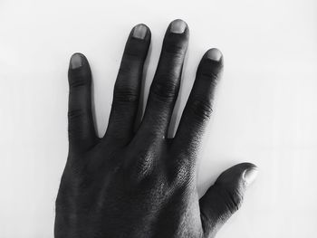 Close-up of hand against white background
