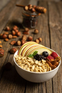 High angle view of breakfast on table