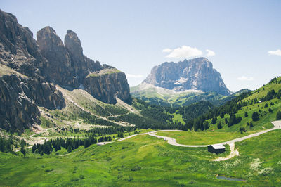 Scenic view of landscape and mountains against sky