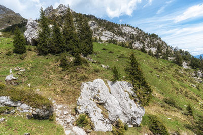 Panoramic view of rocky mountains against sky
