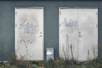 Closed door of building