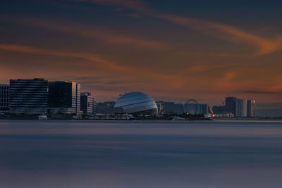 View of buildings against cloudy sky during sunset