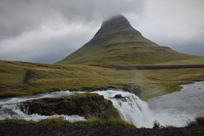 Lonely mountain in the fog