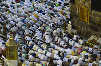 High angle view of firewood for sale at market