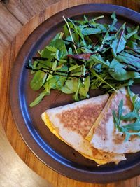 High angle view of breakfast in plate