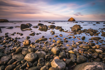 Scenic view of calm sea at sunset